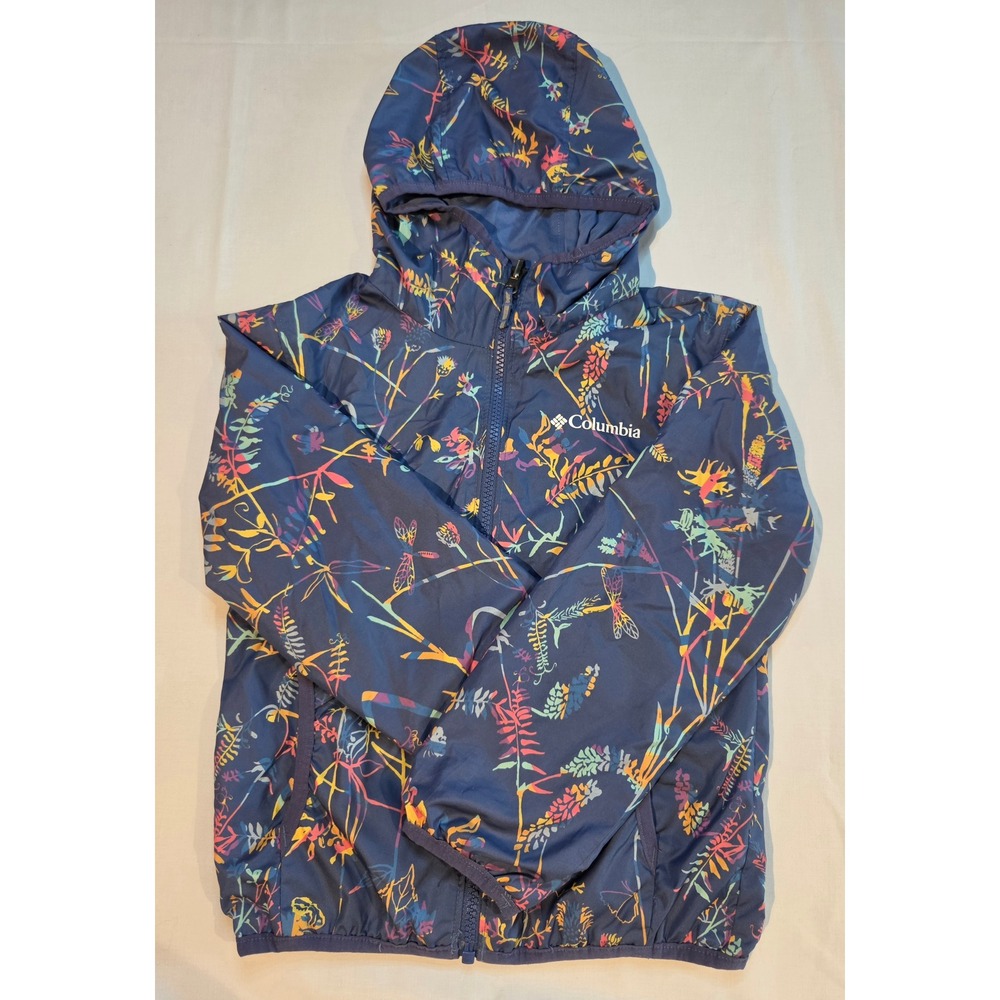 Columbia Kids Reversible Floral Dragonfly Windbreaker Jacket Navy Blue XS 6/6X